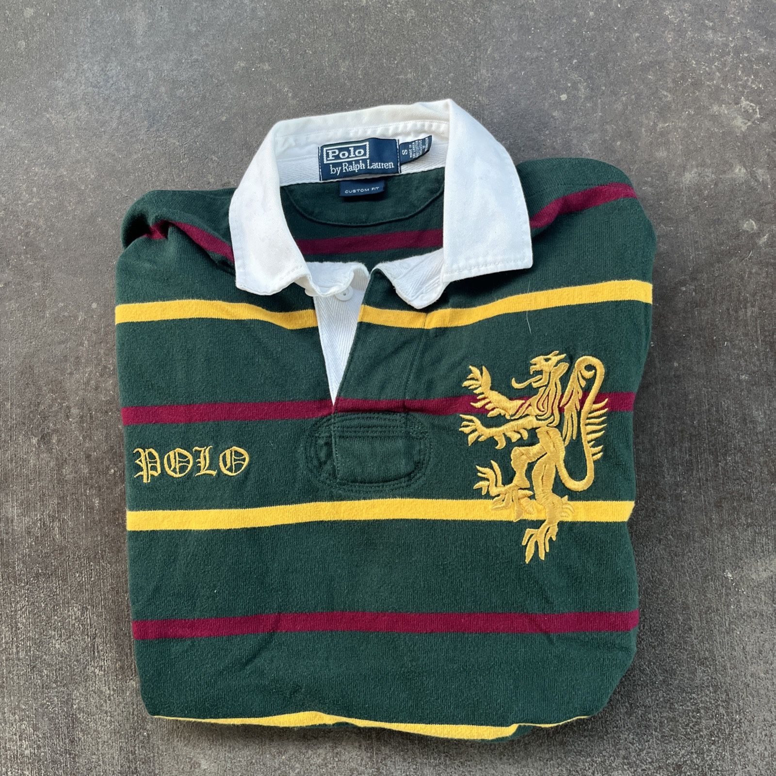 Vintage Polo Ralph Lauren Shirt Small Stripe Griffin Dragon Crest Rugby 90s