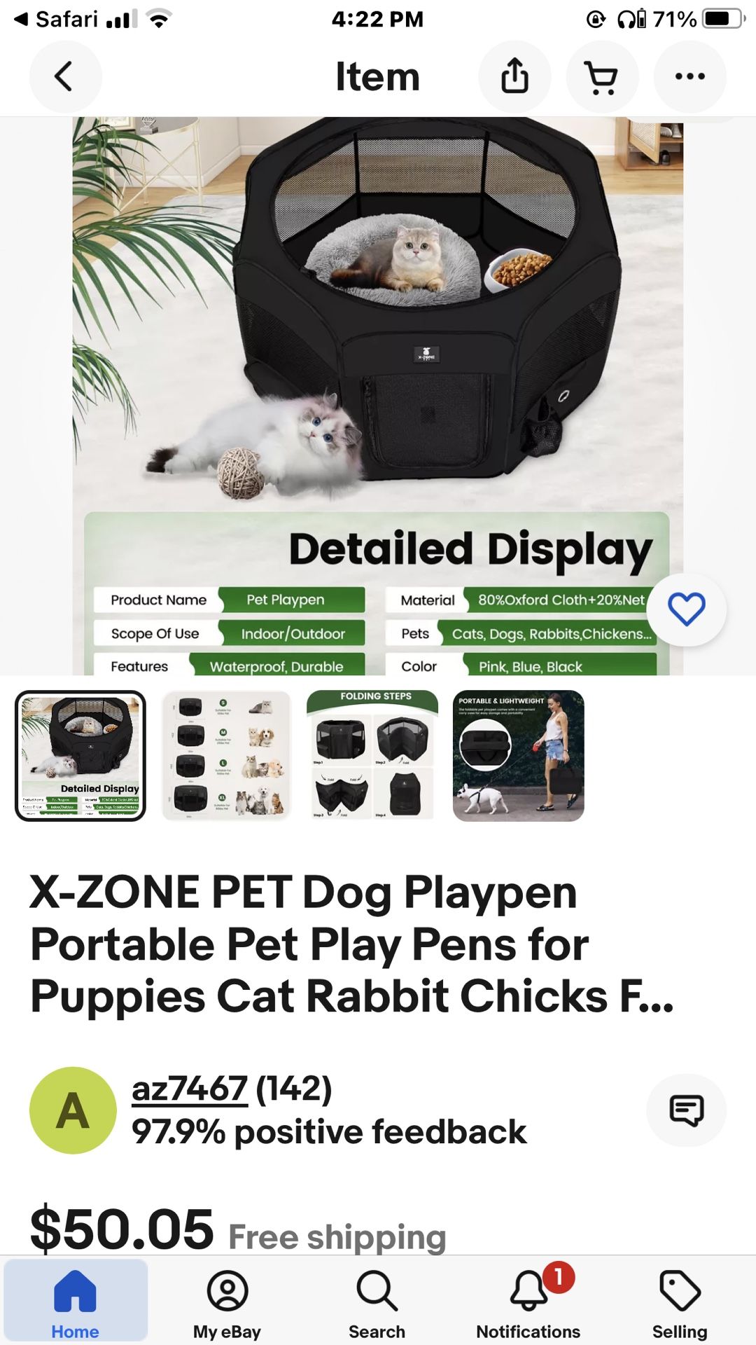 X-Zone Pet Play-Pen/Enclosure, Black-NEW