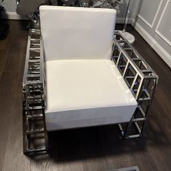 Cage Club Chair -white Leather & Crome Metal