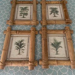 Bamboo Framed Palm Tree Art 19”x16 1/2”