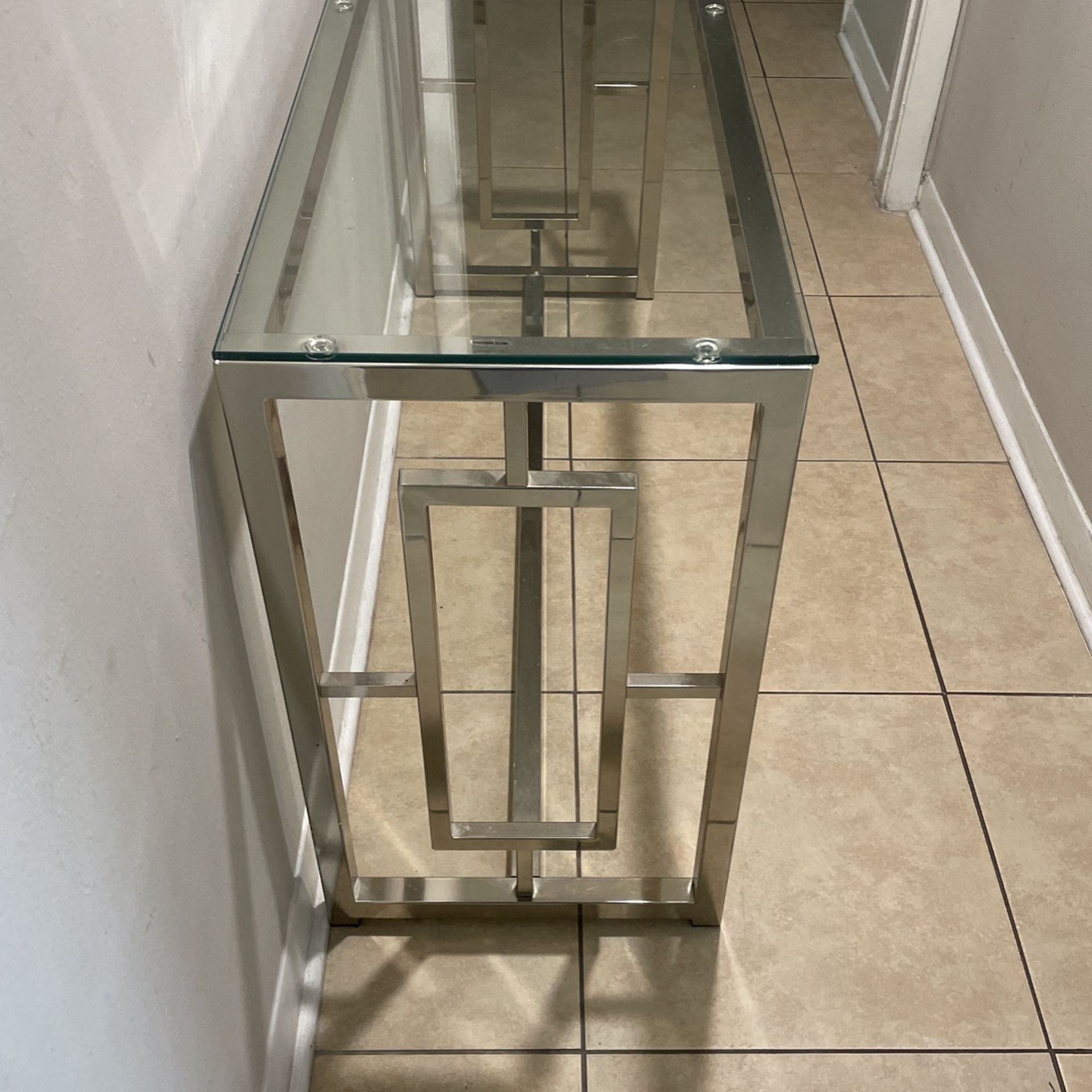 Silver Metal/Glass Console Table