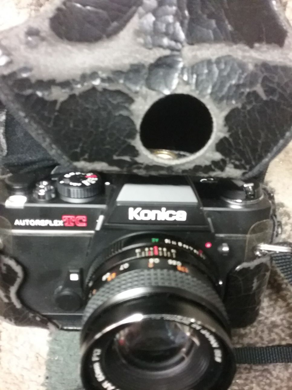 Vintage Konica 35-mm film camera.