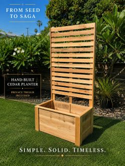 🌿 HANDMADE CEDAR GARDEN PLANTER WITH PRIVACY TRELLIS 🌿