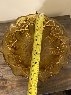 Vintage Amber Gold Cut Glass Candy Dish Approx 7” Tall 