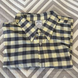Brooks Brothers Mens Shirt Sz XL Regent Fit Navy/Yellow Plaid Button Down Pocket