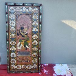 HIGHLY RARE LARGE POLYCHROME PAINTED WOODEN SCREEN/ WALL ART.