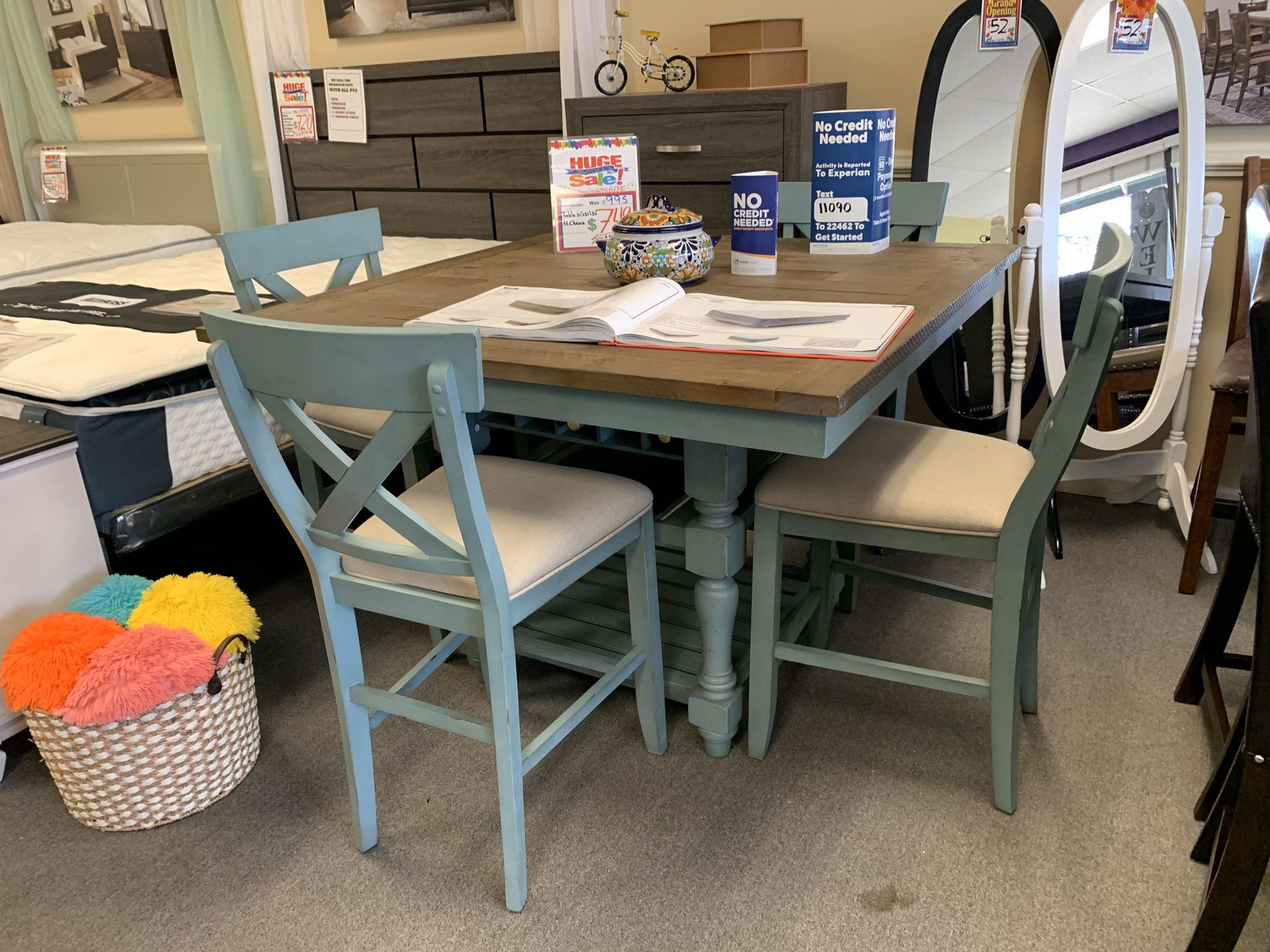 *NO CREDIT NEEDED* AWESOME AQUA FARMHOUSE DINING SET!!! EVERYTHING INCLUDED!!! EASY FINANCE!!!!