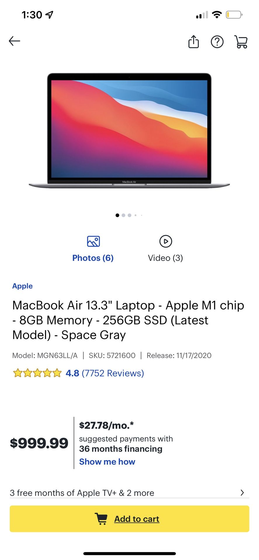 Macbook Air With M13 Chip  2020 Model