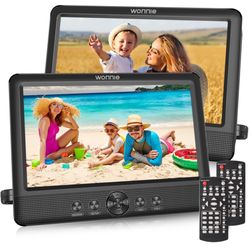 WONNIE 10.5" Two DVD Players Dual Screen for Car Portable CD Player, Play a Same or Two Different Movies with Two Mounting Brackets, 5-Hour Rechargeab