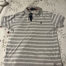 Gray striped polo