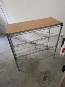 Wire rack storage with butcher block top