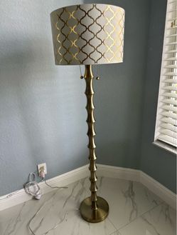 Gold Floor Lamp with Patterned Shade