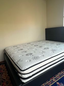 Selling a full-size bed frame and mattress in like-new condition. The mattress is high quality and suitable for two people. It has been used by only o