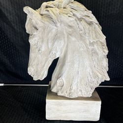 Faux Wood Resin Horse Head Sculpture 