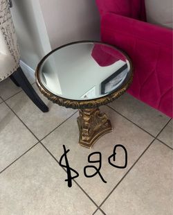 Gold Ornate Mirrored Top Accent Table