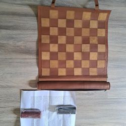 Chess Checkers Travel Board - Genuine Leather 