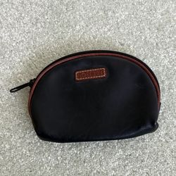 Rosetti Black Cosmetic Bag With Brown Piping And Zippered Closure