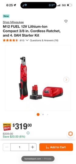 Milwaukee m12 fuel 3/8 ratchet with 4.0 battery and charger new