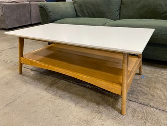 Mid-Century Modern 2 Tier Light Wood Coffee Table with White Top