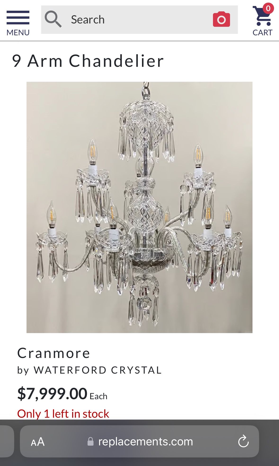 Waterford Crystal Chandelier 9 Arm