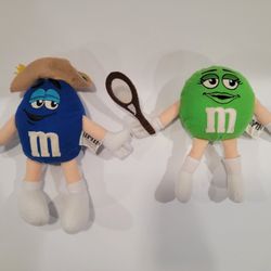 Green & Blue M&M Plush Stuffed Animal Bean Bag Toys ~ Mars, 7.25" & 5.5", Tennis