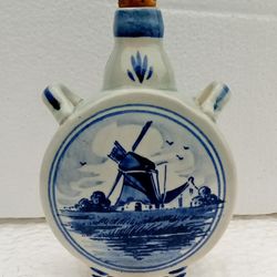 vintage Royal Delft Blue Holland Hand Painted Bottle Jug Canteen 