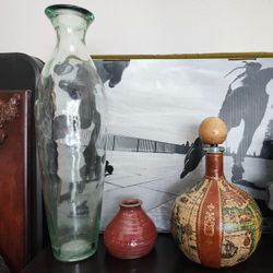 $30 For All Three Home Furnishing Small Home Goods That You See Leather Wrapped Decanter  Glass Blown Vase
