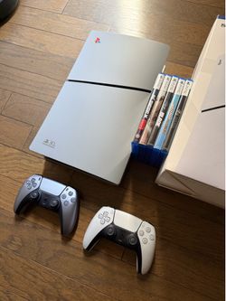 PS5 Slim Disc with 1TB WD SSD, games and controllers