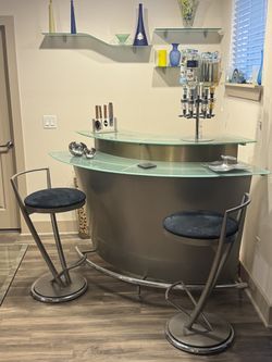 Scan Design Steel Bar + 3 Bar Stools + Wall Shelves