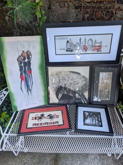 Six vintage mostly framed and matted some signed and numbered pieces of art