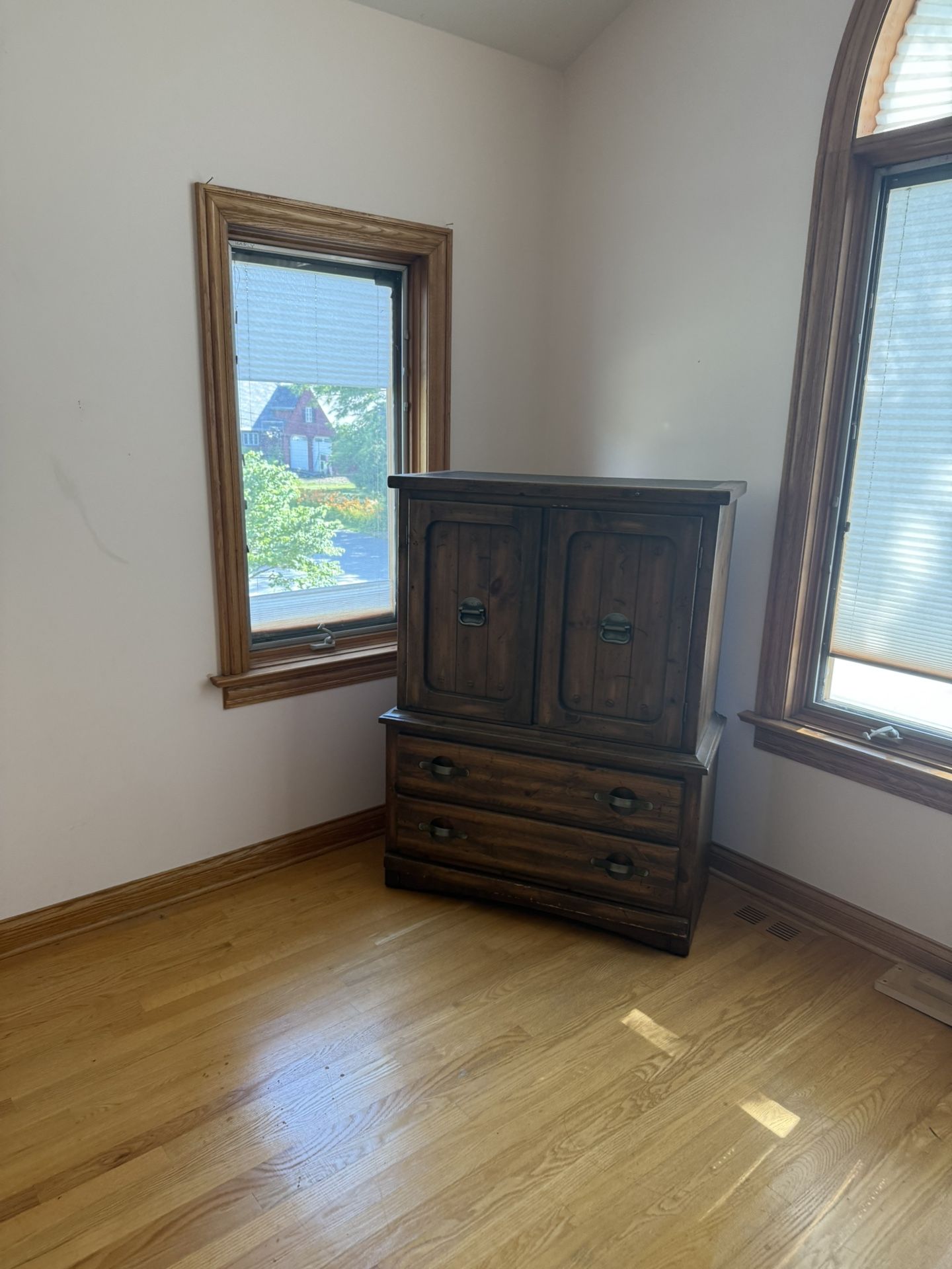 Tall Brown Armoire with Drawers (Wobbly Drawer)