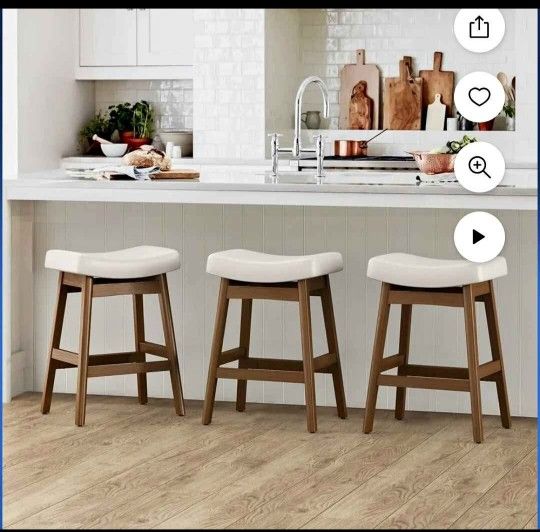 Set of 3, Saddle Counter Height Bar Stools, 24 Inch Saddle Backless Bar Stools Set of 3 for Kitchen