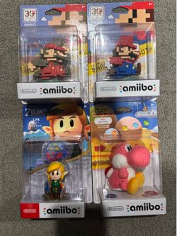 Nintendo amiibo sealed Mario, pink yoshi, Zelda link