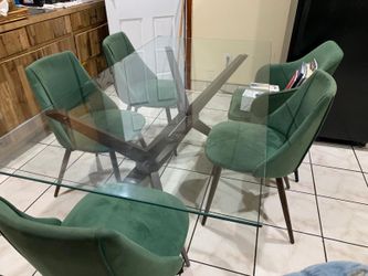 Emerald green gold velvet glass dining set