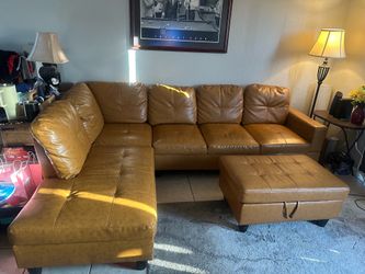 Brown Sectional Sofa with Storage Ottoman