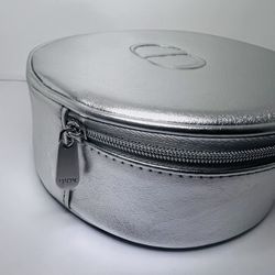 NWT Dior Metallic Silver Round Pouch Cosmetic Bag