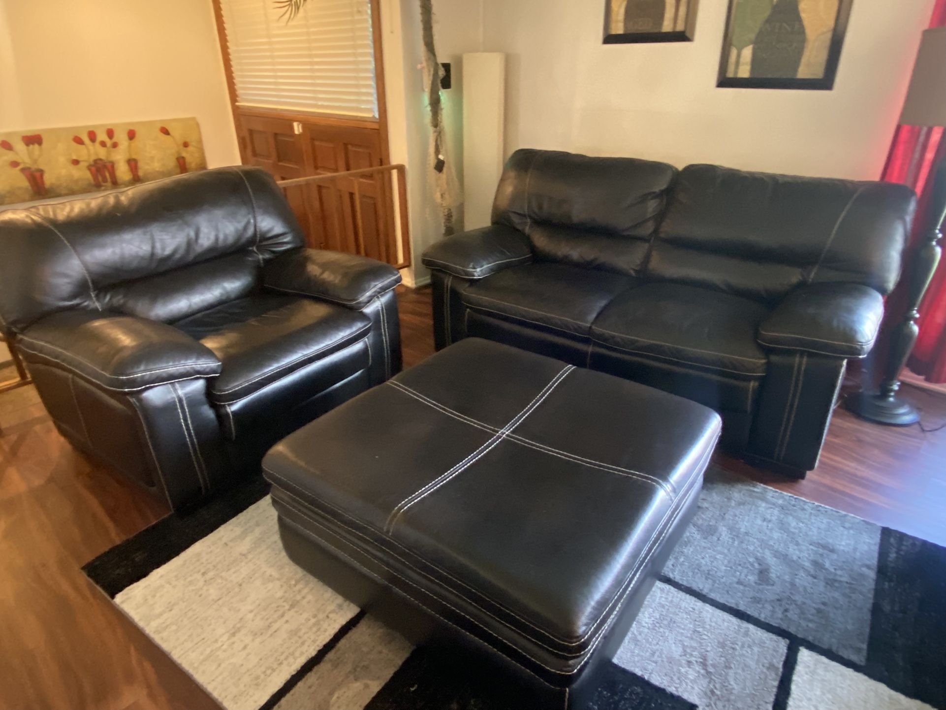 Leather Couch, Loveseat & Ottoman