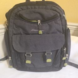 Eddie Bauer Gray Backpack Diaper Insulated With Removable Wipe Case 