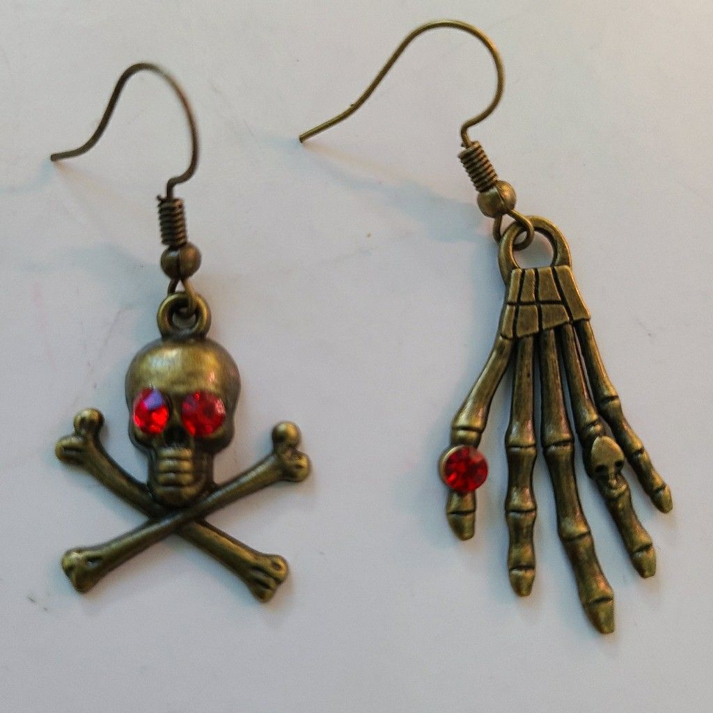 Skeleton earrings hand skull rhinestone bat spider gothic