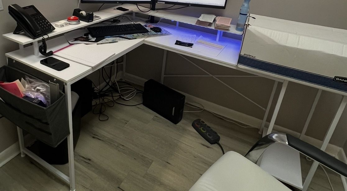 White Computer Desk With LED