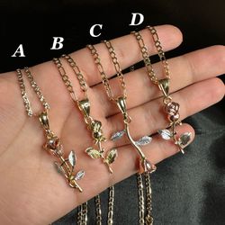 18k Gold Filled Rose Pendent Necklaces 