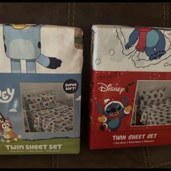 New set of 2 twin size sheets bluey and stitch