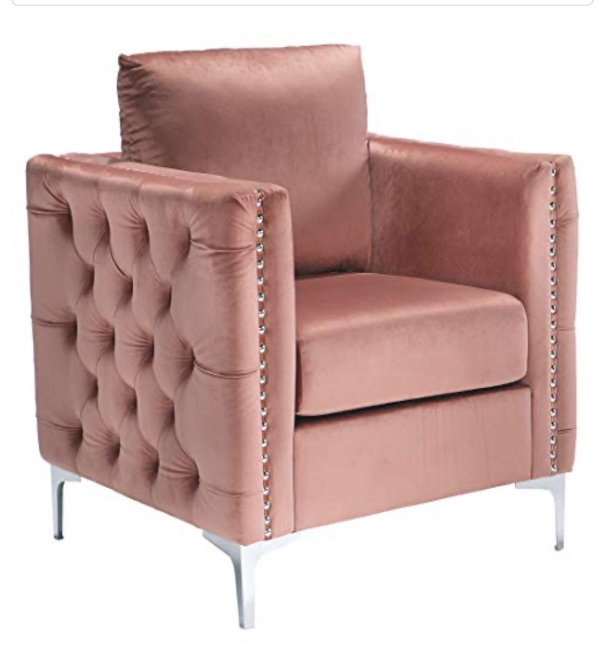 Gorgeous Ashley Furniture Blush Pink studded chair with tufted sides.