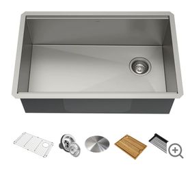 Kraus
Kore 32" Undermount Single Basin Stainless Steel Kitchen Sink with Basin Rack, Basket Strainer, Cutting Board, and Drying Mat