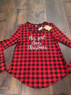 New women’s red black this girl loves Christmas shirt size medium #15