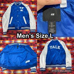 H&M YALE University Satin Varsity Bomber Jacket Embroidered Coat Mens Size Large