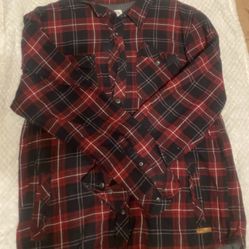 Voyager Shirt Mens Large Flannel Red Black Plaid Button Up Thermal Shacket