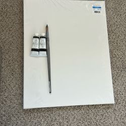 Stretched Canvas With Lamp Black Paint and With Brush 