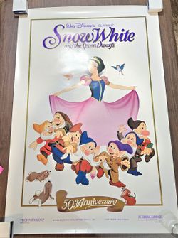 Disney 50th Anniversary 1987 Snow White Movie Poster Reissue Of 1937 23"x 35"