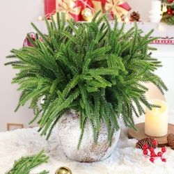 jabeick 12 PCS Norfolk Pine Branches 18 Inch Artificial Christmas Branches Real Touch Norfolk Pine Stems Christmas Stems for Vases Wreaths Outdoor Ind